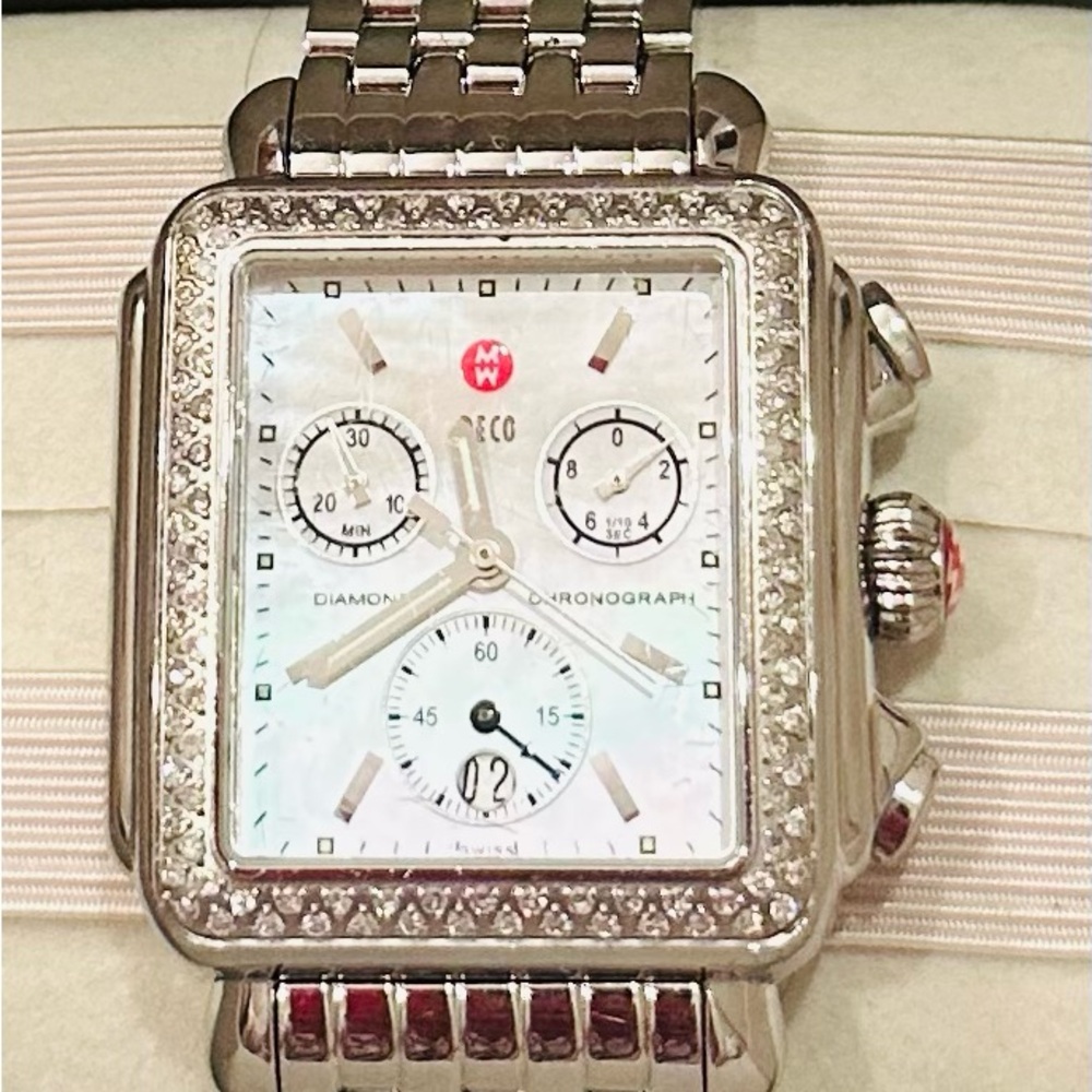 Gorgeous Michele mid deco diamond watch.